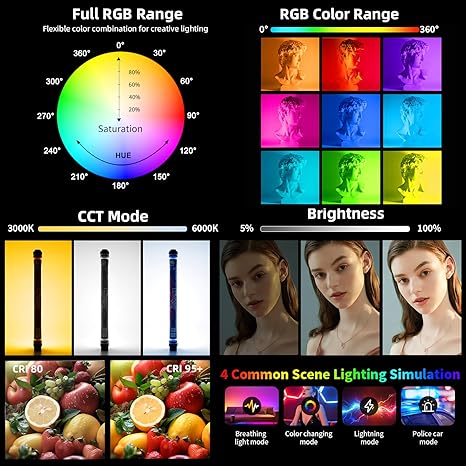RGB LED Photography Tube Light 10400mAh Battery Powered Waterproof Portable Video Lighting Wand