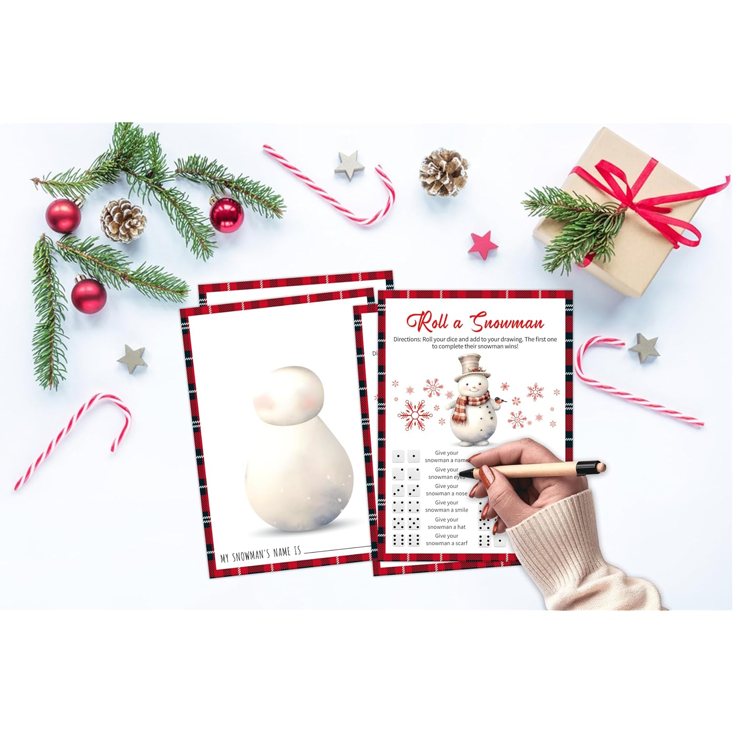 Roll A Snowman Game - 25 Christmas Cards, Dice Rolling Game, A Snowman Games For Family Fun, Christmas Party Activities, Party Favors, Christma Games For Families,1