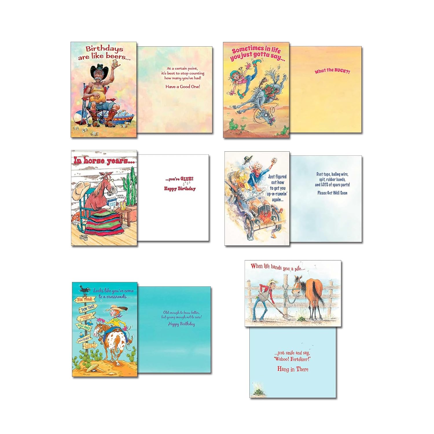 Leanin' Tree Western Chuckles - Made in USA - 20 Assorted Cards with Envelopes All Occasion, Birthday Cards Funny Enough to Make You Laugh, Includes Birthday, Encouragement, Friendship, Get Well