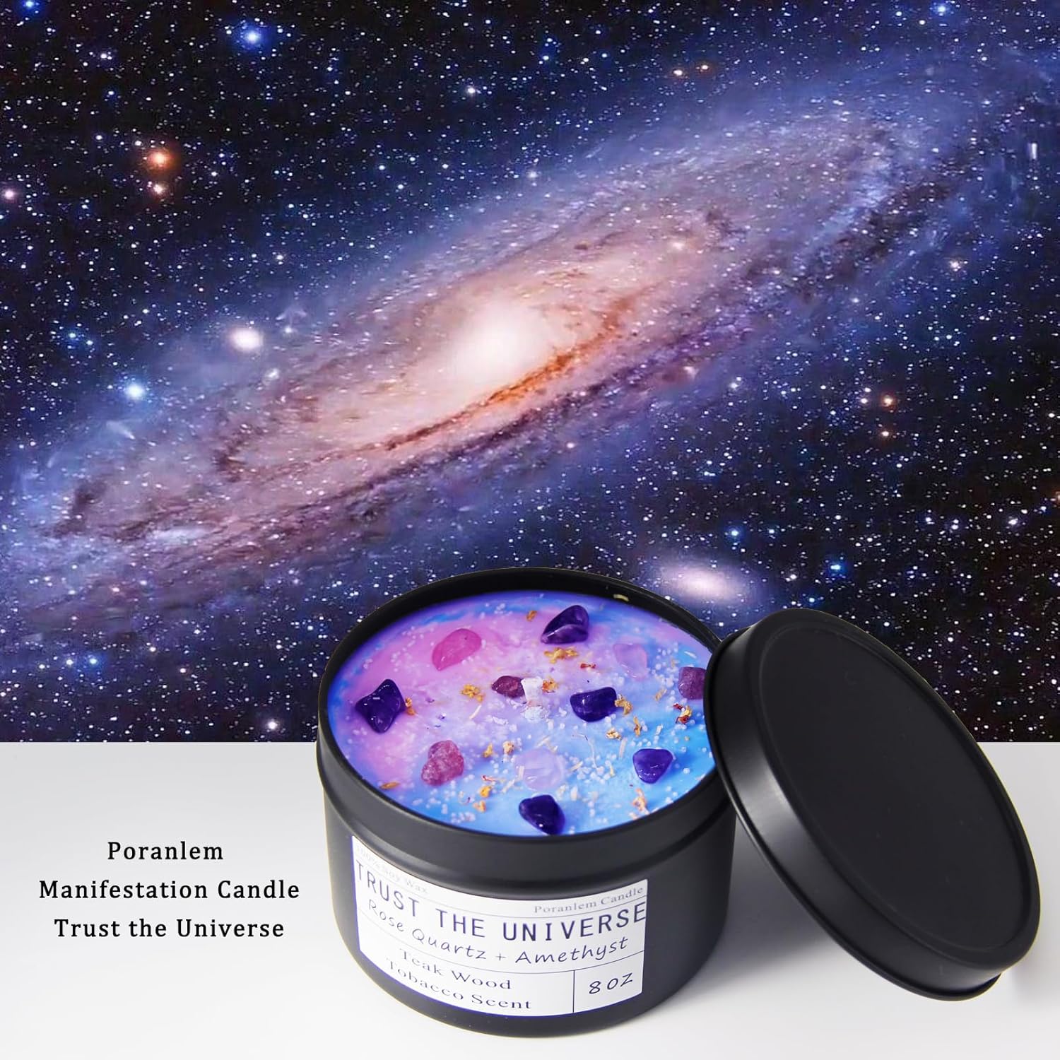 Crystal Healing Candles Manifestation Candle Magic Gift Spiritual Energy Chakra Desires Law Of Attraction Handmade Soy Wax With Rose Quartz Amethyst Trust The Universe