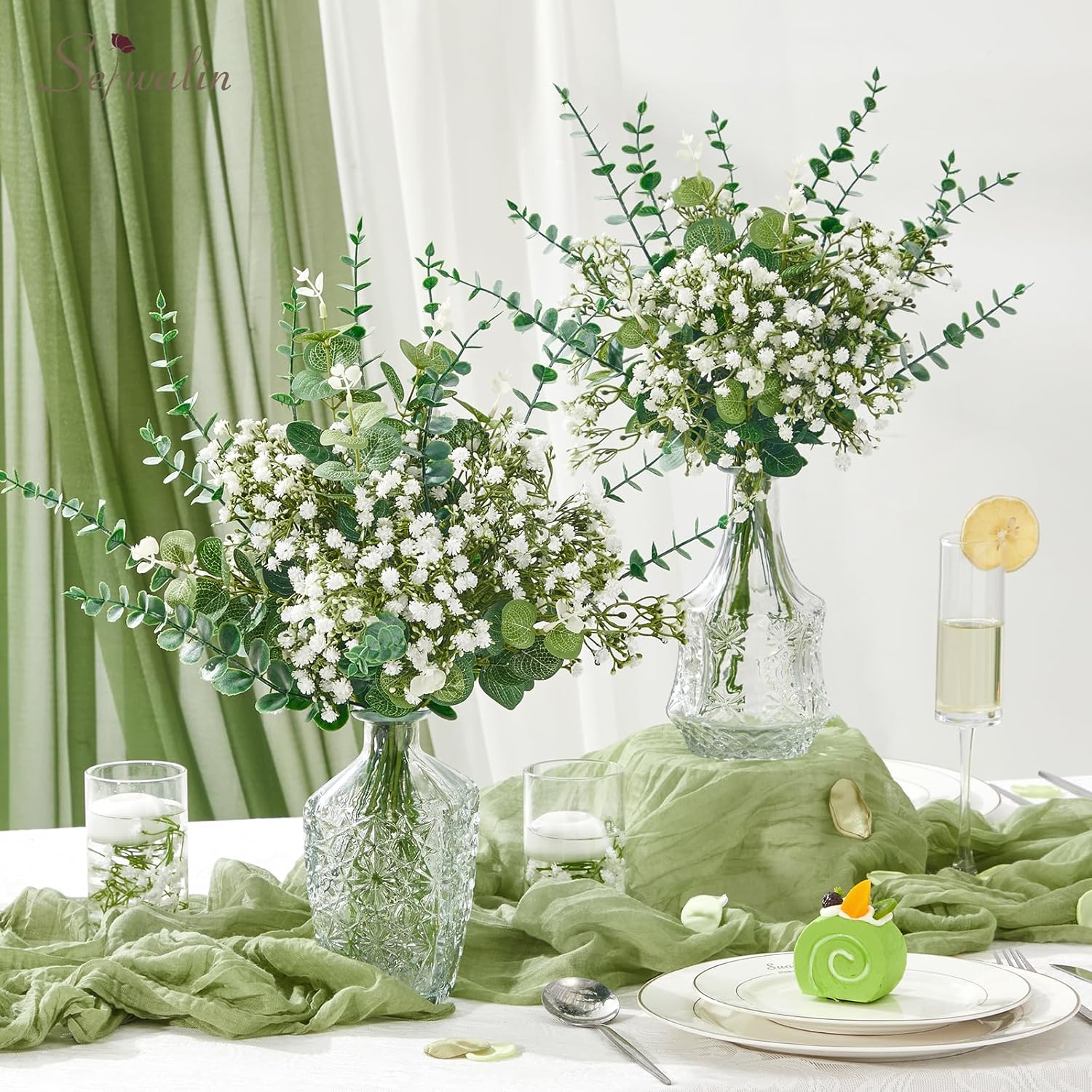 100 Pcs Mixed Artificial Eucalyptus Stems,Babys Breath Artificial Flowers Bulk With Faux Eucalyptus Leaves Greenery Stems For Wedding Diy Bouquets Floral Arrangement Home Decor