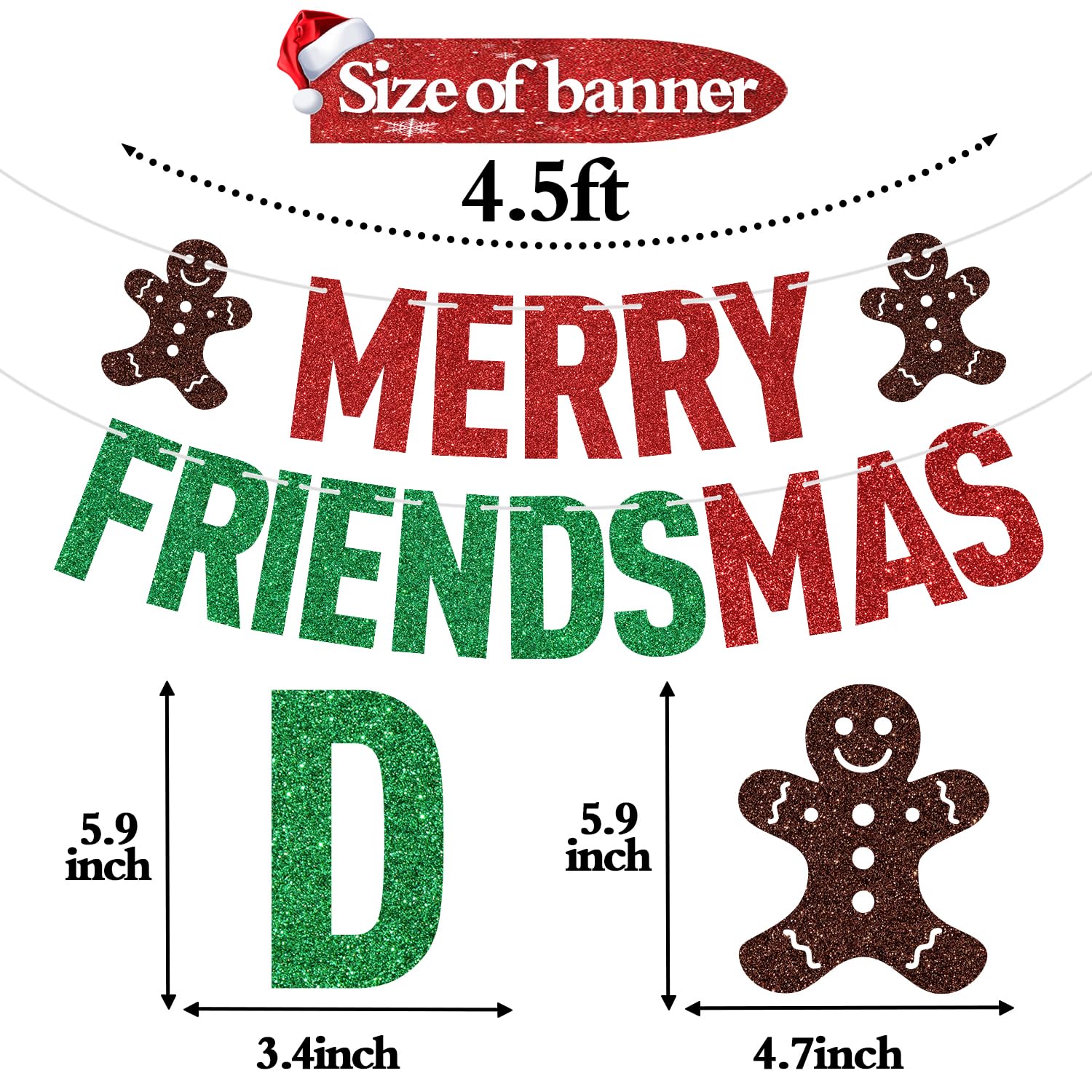 Red Glitter Merry Friendsmas Banner, Merry Christmas/Drink Up Grinches, Xmas Friends Christmas Holiday Party Decorations Supplies