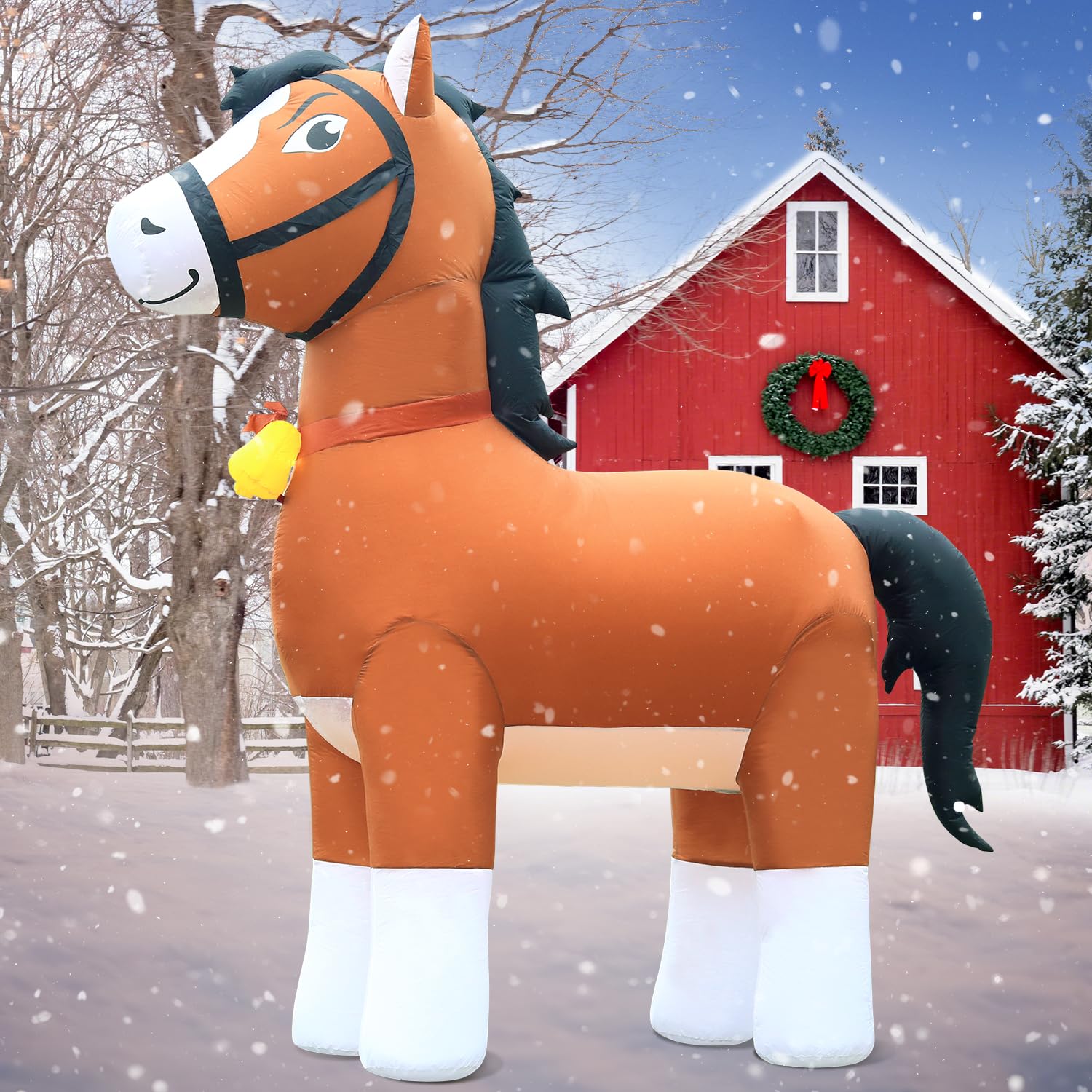 9Ft Clydesdale Horse Inflatables Christmas Spring, Farm Ranch Giant Blow Up Animals Cute, Decorations Outdoor Yard Built