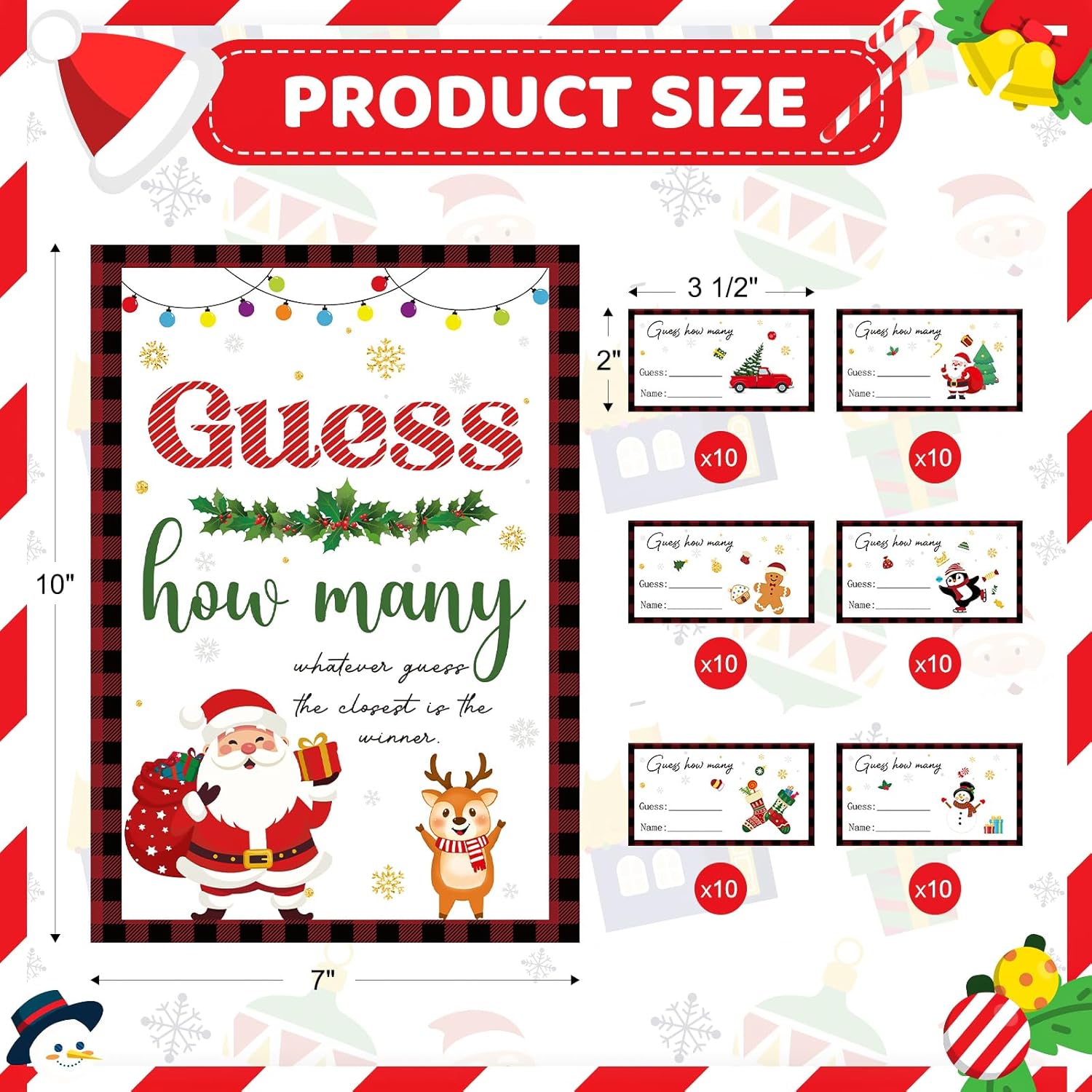 Christmas Games For Family Adults Office Large Groups Party, Xmas Guess How Many Game, Winter Families Classroom Activities With Guesses Cards - 60 Players (Xmas)