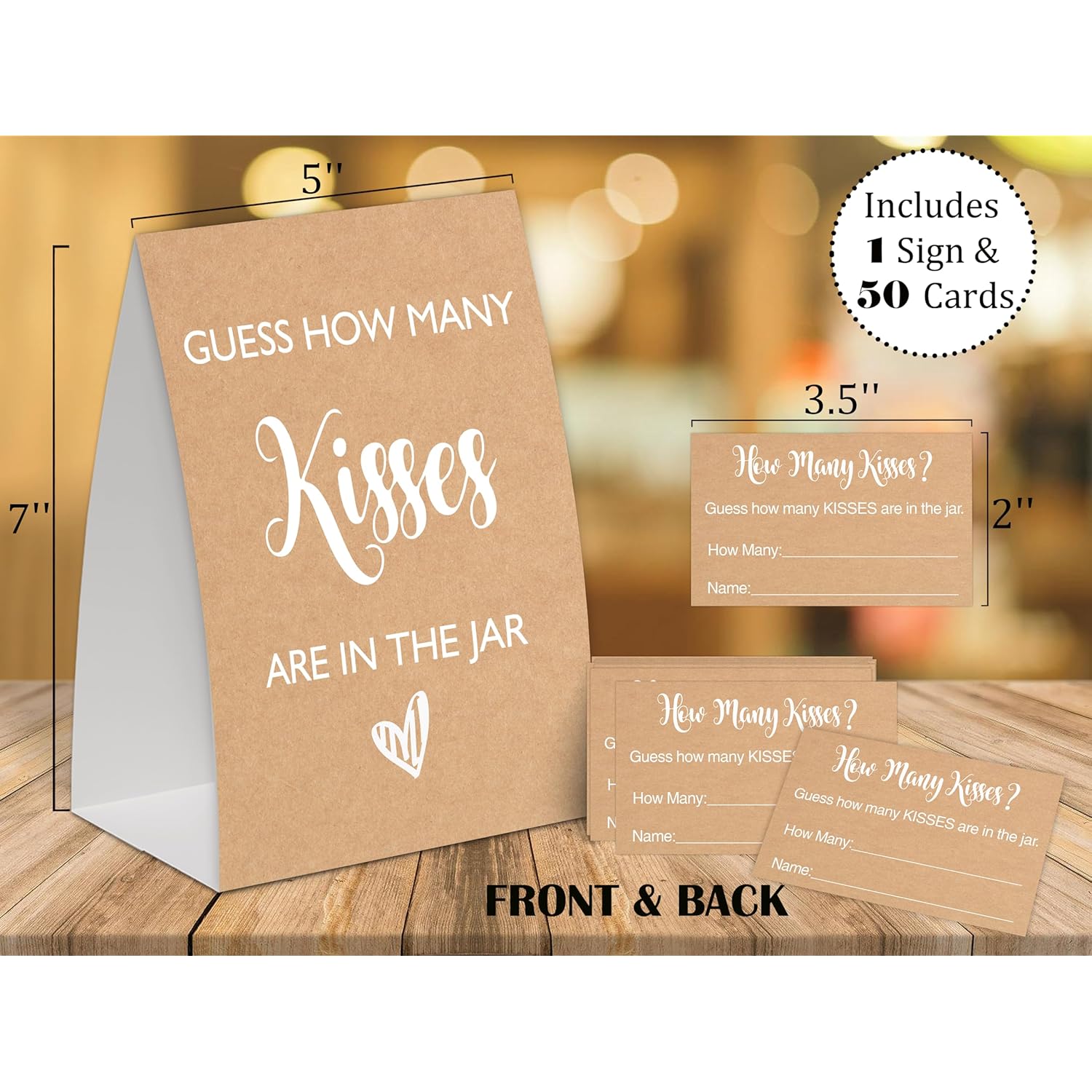 Rustic Minimalism How Many Kisses Bridal Shower Game,Wedding Shower Games,Engagement Party Games,Bachelorette Party Games,Bridal Shower Decorations(1 Sign & 50 Cards),12