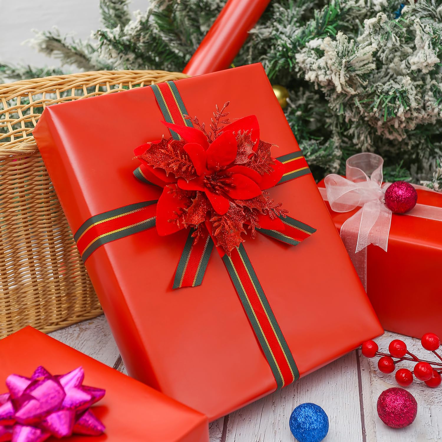 Red Wrapping Paper Roll For Christmas, Birthday, Wedding, Holiday, All Occasion - Solid Color Pearly Red Gift Wrap Paper, 17.4 Inch