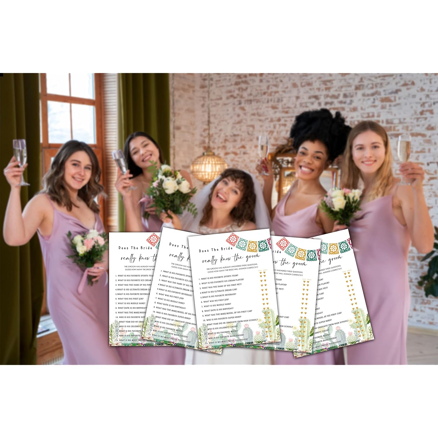 Bridal Shower Games, Fiesta Mexican Bridal Shower Decorations, Bride Know The Groom Cards For Bridal Shower Bachelorette Party, Wedding Engagement Party, Set Of 30 Game Cards (A05)
