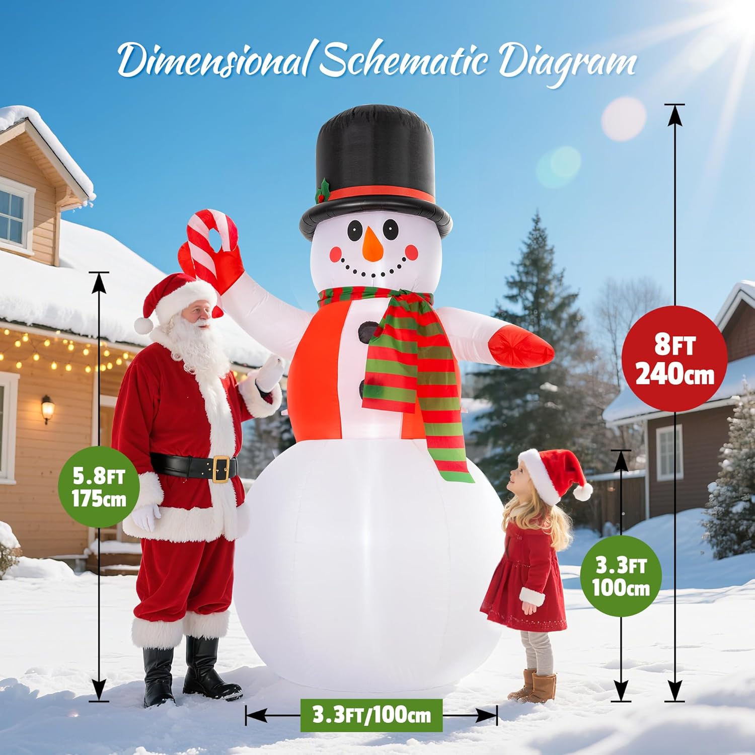 8 Ft Christmas Inflatables Yard Decorations Snowman Outdoor, Giant Christmas Blow Ups Outdoor Decor Waterproof With Buil