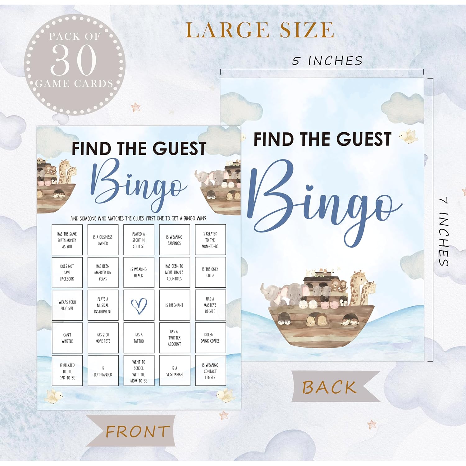 Noah'S Ark Find The Guest Bingo Game, Baby Shower Games, Pack Of 30 Game Cards, Gender Neutral Boy Or Girl - Fa49