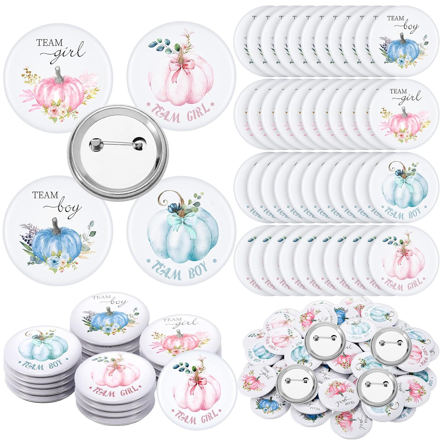52 Pcs Thanksgiving Fall Gender Reveal Pins Baby Shower Boy Or Girl Team Buttons Floral Pins For Reveal Party Games Supplies And Baby Showers Decorations
