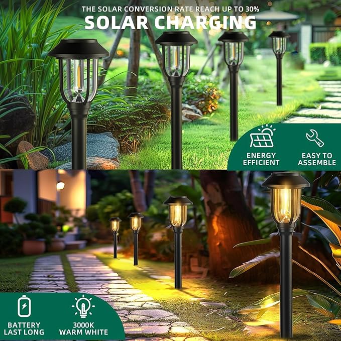 8 Pack Warm White Solar Pathway Lights Waterproof Auto On Off Garden Landscape Lights