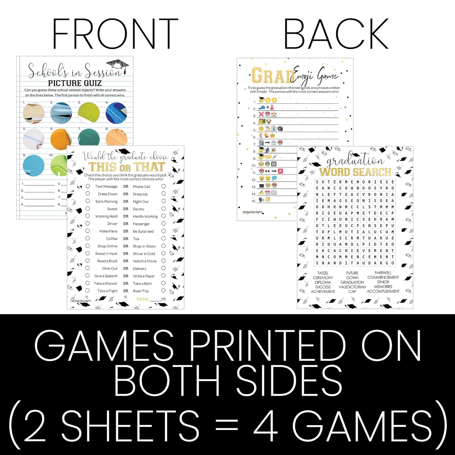 Graduation Party Games, 4 Graduation Games For Parties – This Or That, Emoji, Picture Zoom, Word Search - 25 Guests, Fun Idea