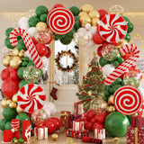 165Pcs Christmas Balloon Garland Arch Kit, Xmas Holiday Balloons Red Green White Glod Confetti Balloons With Large Candy Cane Swirl Mylar Foil Balloons, Rich For Christmas Party Decorations