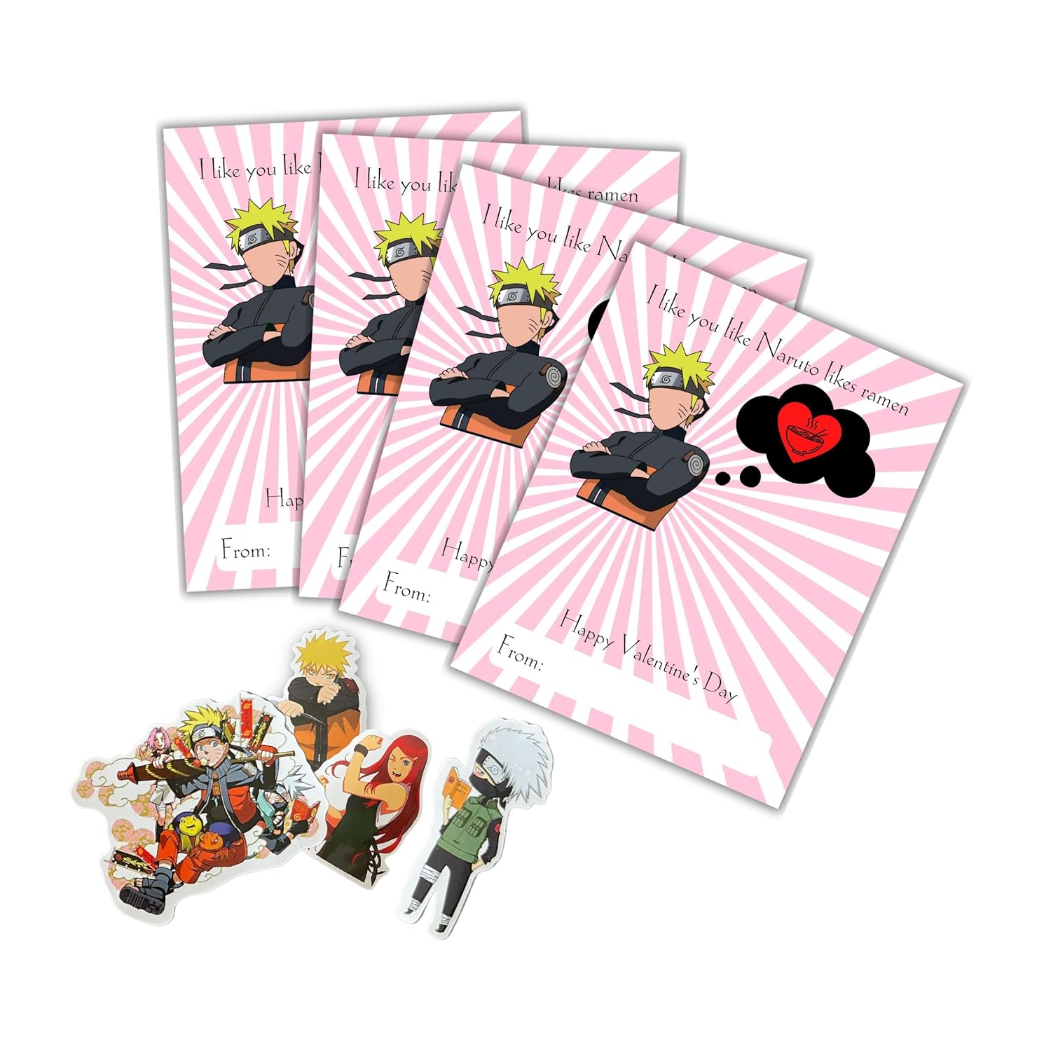 Anime Valentine'S Pack | 30 Cards & 30 Stickers Package | Valentines Day Cards | Love You Like Ramen Design