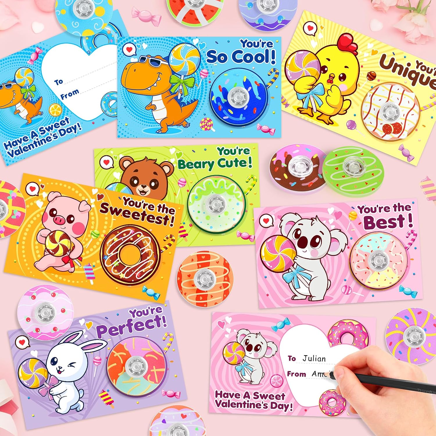 Valentines Day Cards For Kids School, 30 Pack Valentines Day Cards With Donut Fidget Spinners, Valentines Day Gifts For Kids Classroom Exchange, Prize, Valentine'S Party Favors For Boys Girls