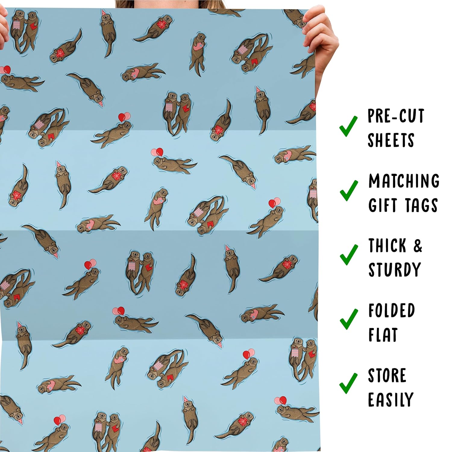 6X Wrapping Paper Sheets - Birthday Otter Gift Wrap For Men Women - Friends Wrapping Paper - Valentines Day Wrapping Paper For Him Her - Christmas Wrapping Paper Blue Comes With Stickers