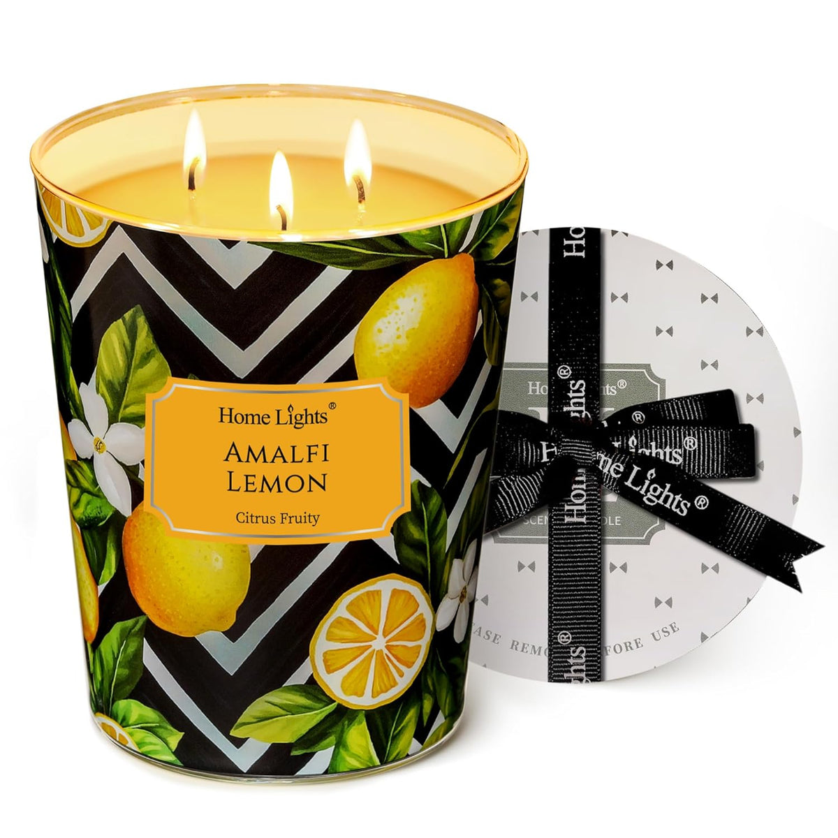 Homelights Scented Candles | Large Jar 34 Oz Natural Soy Candle | 130 Hrs Long-Lasting With 3 Wicks | Eclectic Mixed Styles Home Decor | Gifts For Mom & Women, Amalfi Lemon