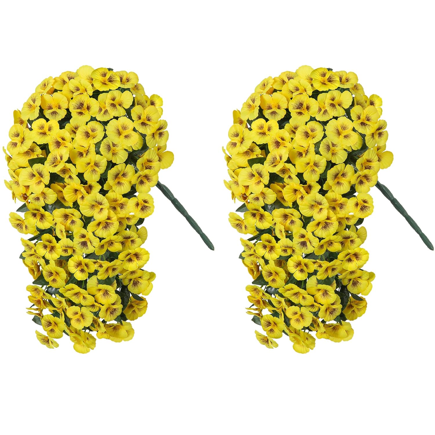 Artificial Flowers For Outdoors 2Pcs Faux Silk Pansy Vines Lush Uv Resistant Fake Hanging Flower Plants For Outside Porch Yard Patio Window Box (Yellow)
