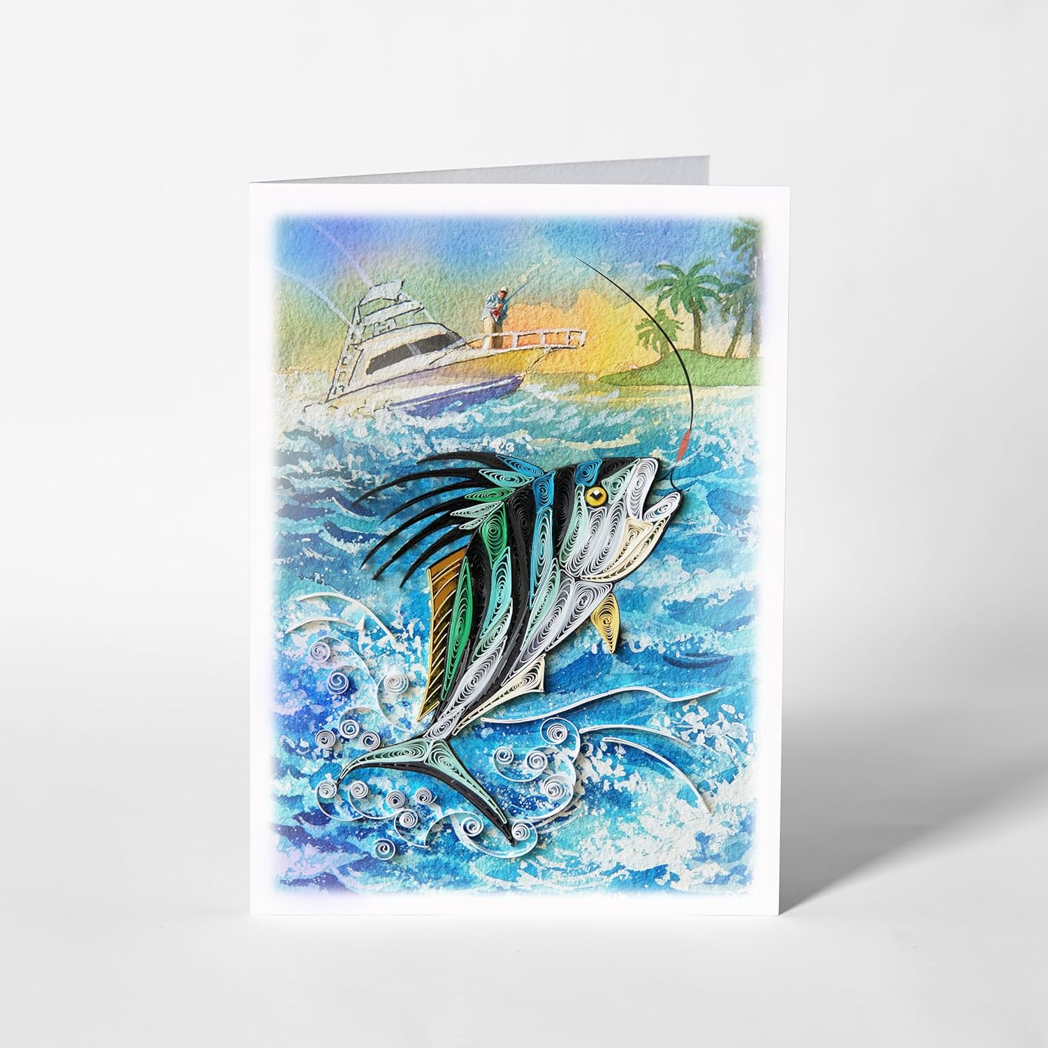 Father'S Day Card - Artful Quilled Card For Dad, Husband, Grandpa (Fishing Lovers)