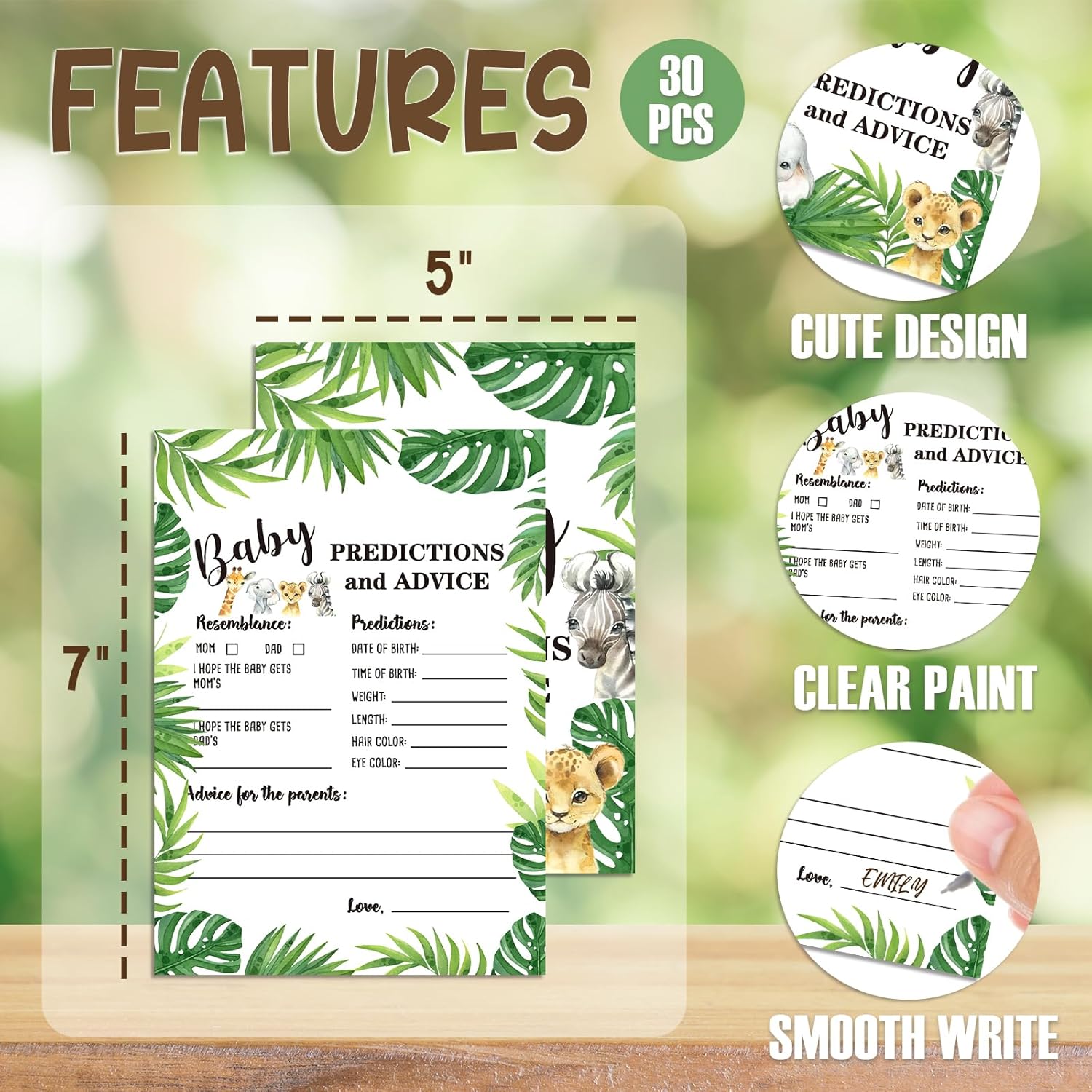Woodland Baby Predictions For Baby Shower Advice Cards, 30-Count Safari Gender Neutral Party Games For Table Decorations, Activity And Keepsake For New Parents-D02