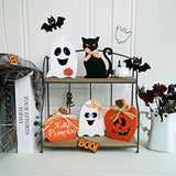 Halloween Wood Signs Decorations Halloween Wooden Signs Pumpkin Ghost Black Cat Freestanding Table Signs, Halloween Tiered Tray Decor For Rustic Farmhouse Home Mantle