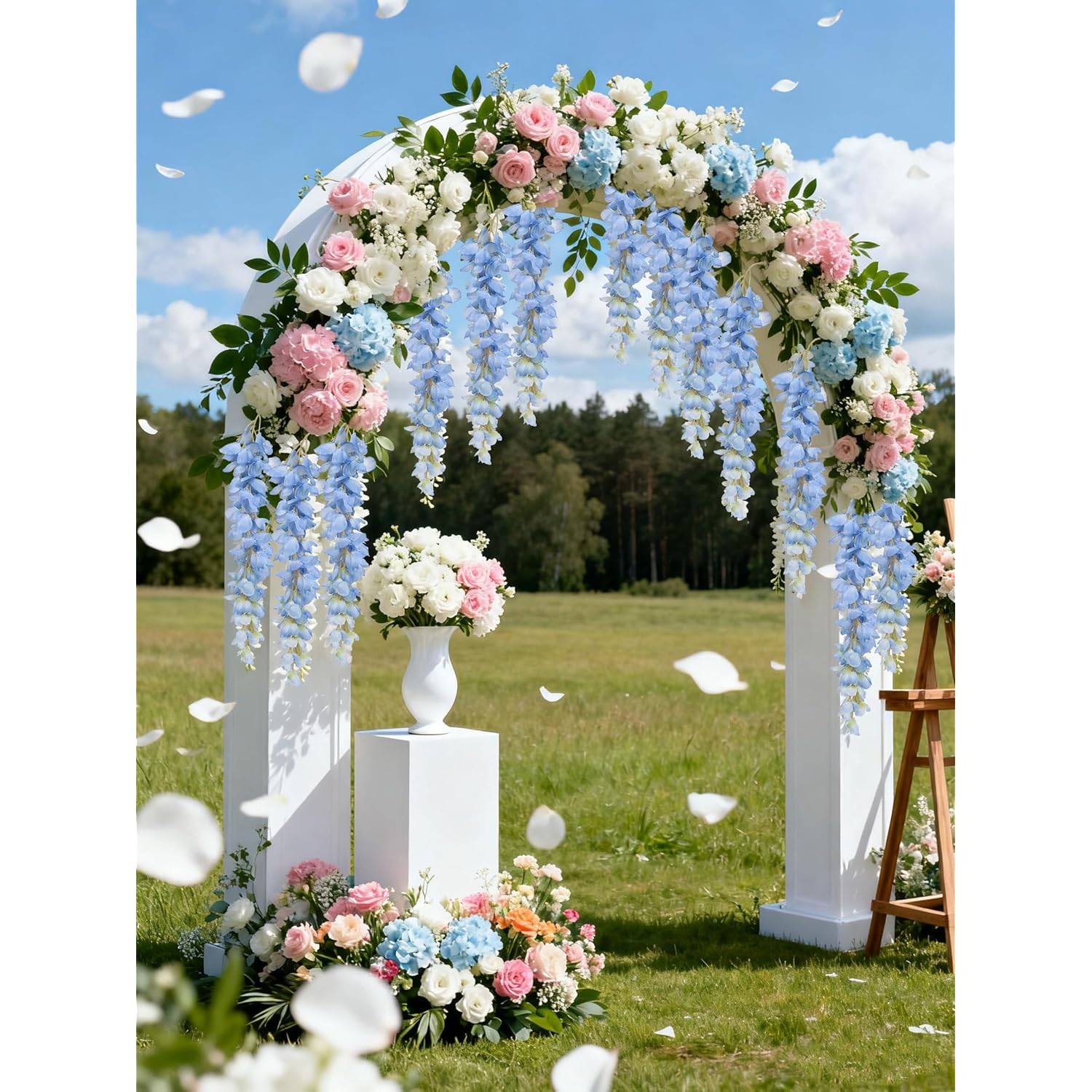 3.9Ft Wisteria Artificial Flowers, 4Pcs Wisteria Hanging Flowers, Silk Blue Flower With Long Stem For Tall Vase Filling Wedding Wall Backdrop Centerpieces Home Decoration (Blue)