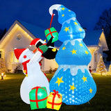 8Ft Christmas Inflatables Snowman Yard Decoration, Blow Up Christmas Tree Penguin Gift Box Outdoor Decorations With Fall
