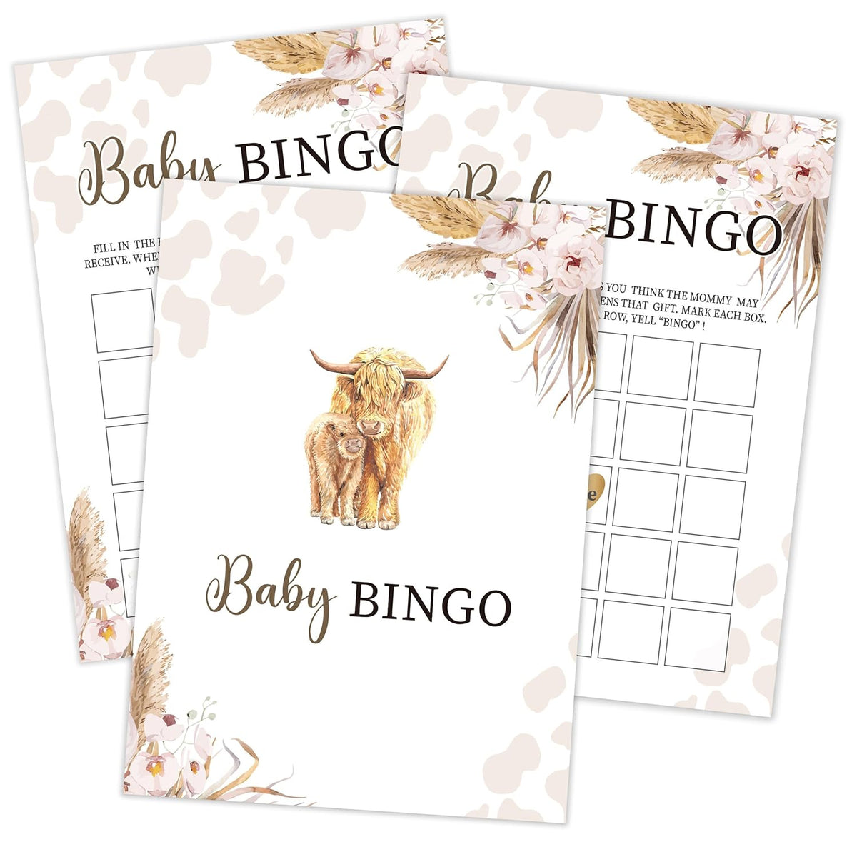 Boho Cow Baby Bingo Game, Baby Shower Game, Pack Of 30 Game Cards, Gender Neutral Boy Or Girl, Fun Baby Game And Activity - Fa26
