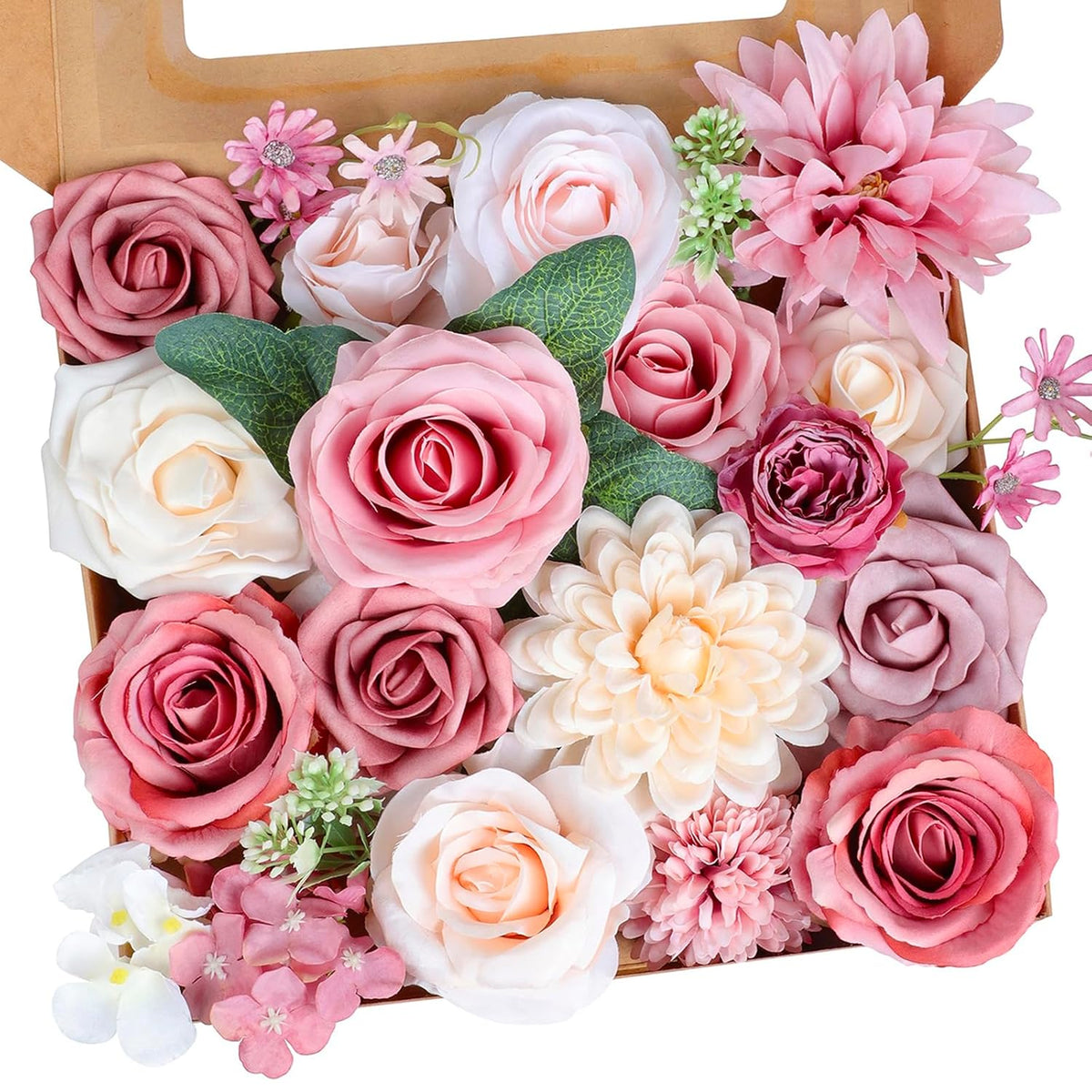 Rose Artificial Flowers Combo, Pink Flowers Dusty Rose Silk Flowers With Stems For Diy Bridal Wedding Bouquets Floral Arrangements Table Centerpieces Party Baby Shower Home Decor