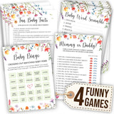 Wildflower Baby Shower Games For Girl - Fun Bingo Game Girls, Hilarious Word Scramble, Floral Baby Shower Girl Games, Mommy Or Daddy Game, Baby In Bloom Decorations
