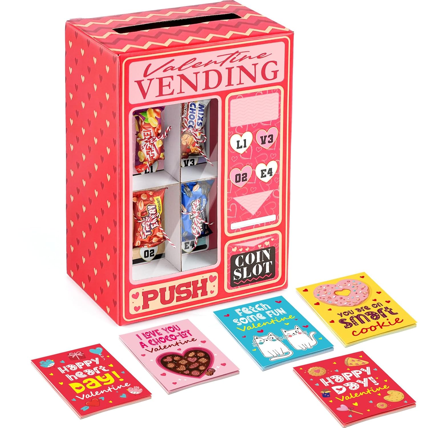 Valentines Day Gifts For Kids - Diy Vending Mailbox Valentine Boxes For Kids With 30 Valentine Cards - Valentines Day Cards For Boys Girls Toddlers School Classroom Exchange Party Favors