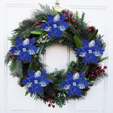 12 Pcs Christmas Poinsettia Flowers Artificial, 10 Inch Christmas Tree Ornaments Royal Blue Velvet Poinsettia, Glitter Faux Flowers With Long Stems For Xmas Tree Wreath Garland Wedding Party Diy Decor
