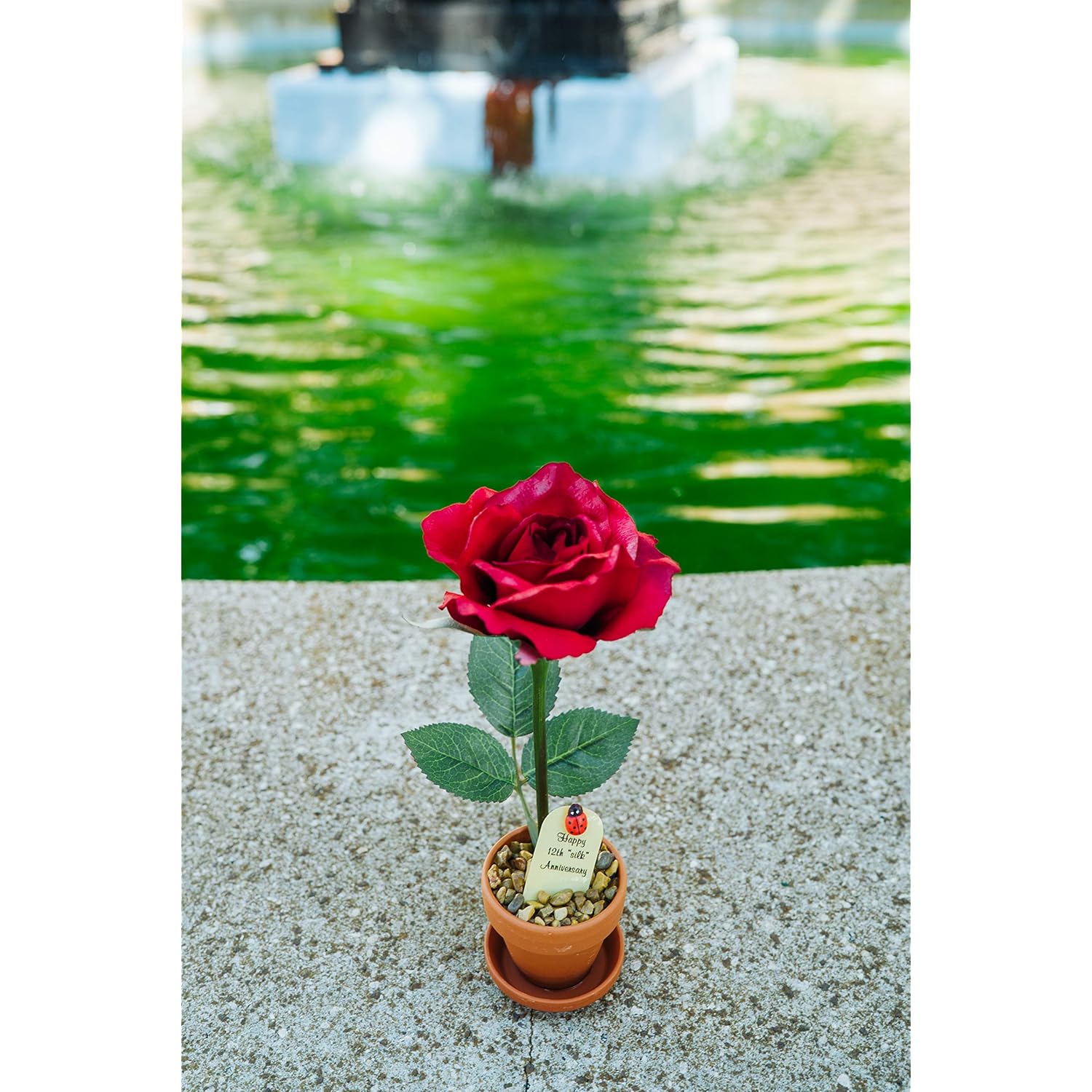 – 12Th Anniversary Silk Rose Gift – Red – 7" Artificial Flower In Terra Cotta Pot – 1 Count – Handmade Desk Decoration For Him Or Her