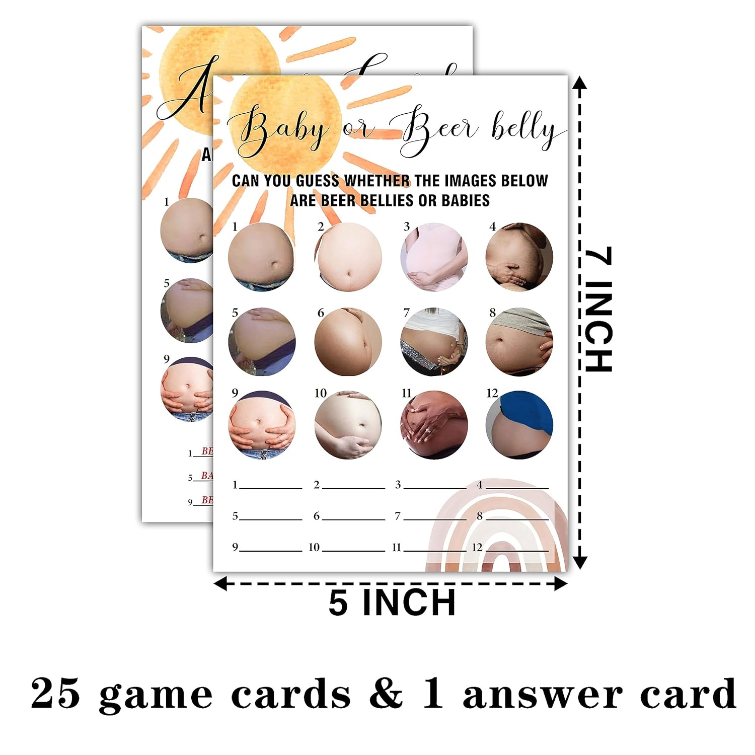 Boho Rainbow Baby Or Belly Baby Shower Games, 25 Sunshine Gender Neutral Cards With 1 Answer Card, Gender Reveal Party Game Set For Women, Men-A19