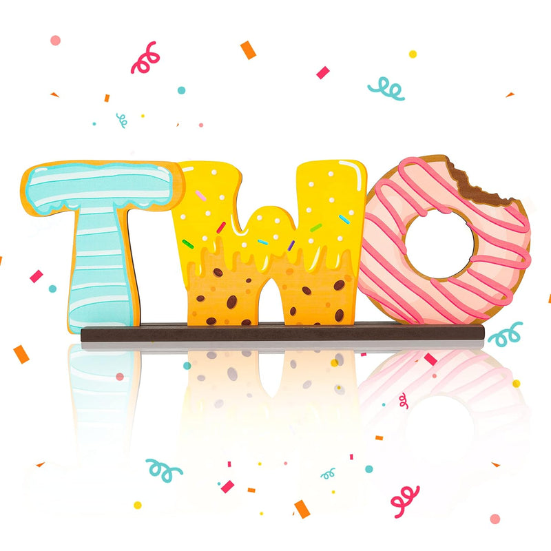 Donut Two Sweet Letter Sign Wooden Table Centerpiece, Doughnut Second