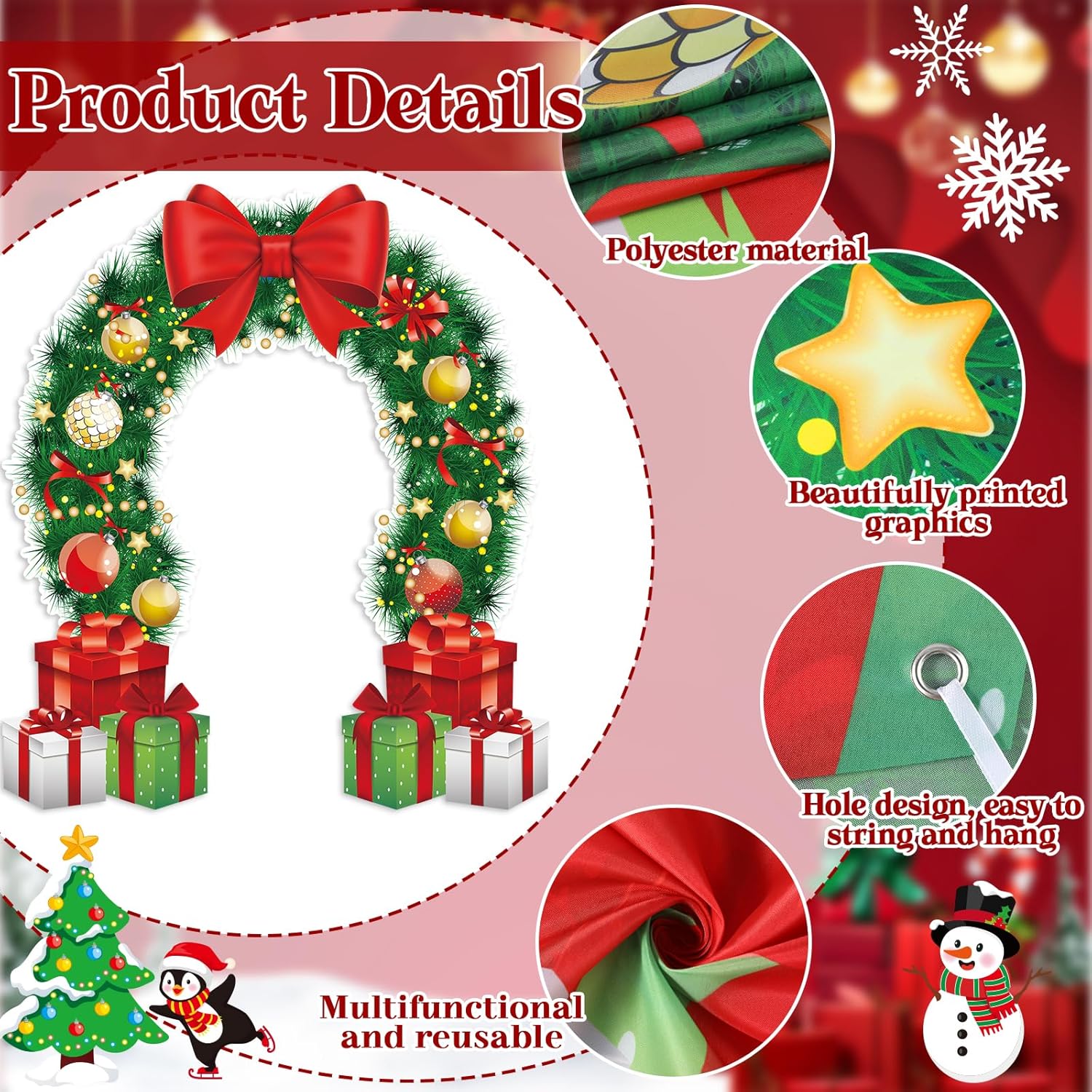 Christmas Door Cover Merry Christmas Wreath Porch Banner Holiday Front Door Banners Wreath Bow Ornament Garland Holiday Display Backdrops For Photography Xmas New Year Holiday Party Supplies