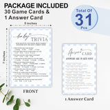 Baby Trivia Baby Shower Game Cards, Fun Games For Boy Or Girl, Gender Neutral Modern Minimal Design, Party Activities, 30 Game Cards + 1 Answer Card 5X7 Inches (Blue) - A07