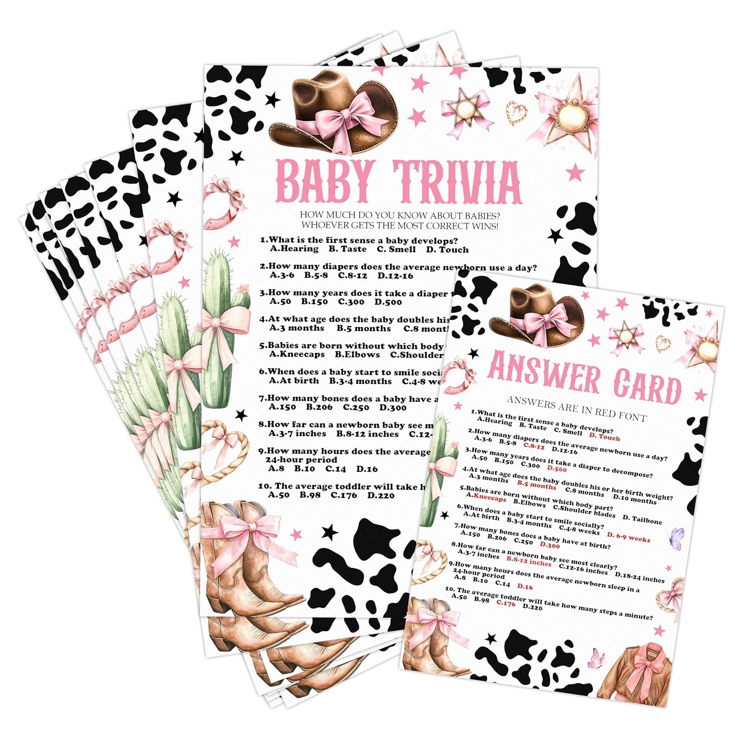 Baby Shower Western Cowgirl Feud Game Set - 30 Pcs Double-Sided With 1 Answer Card - Gender Neutral Party Activities Supplies - B09