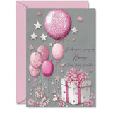 Silver Nanny Birthday Card - Silver And Pink Presents - Happy Birthday Card For Nanny From Grandson Granddaughter, A5 Bright And Joyful Bday Greeting Cards