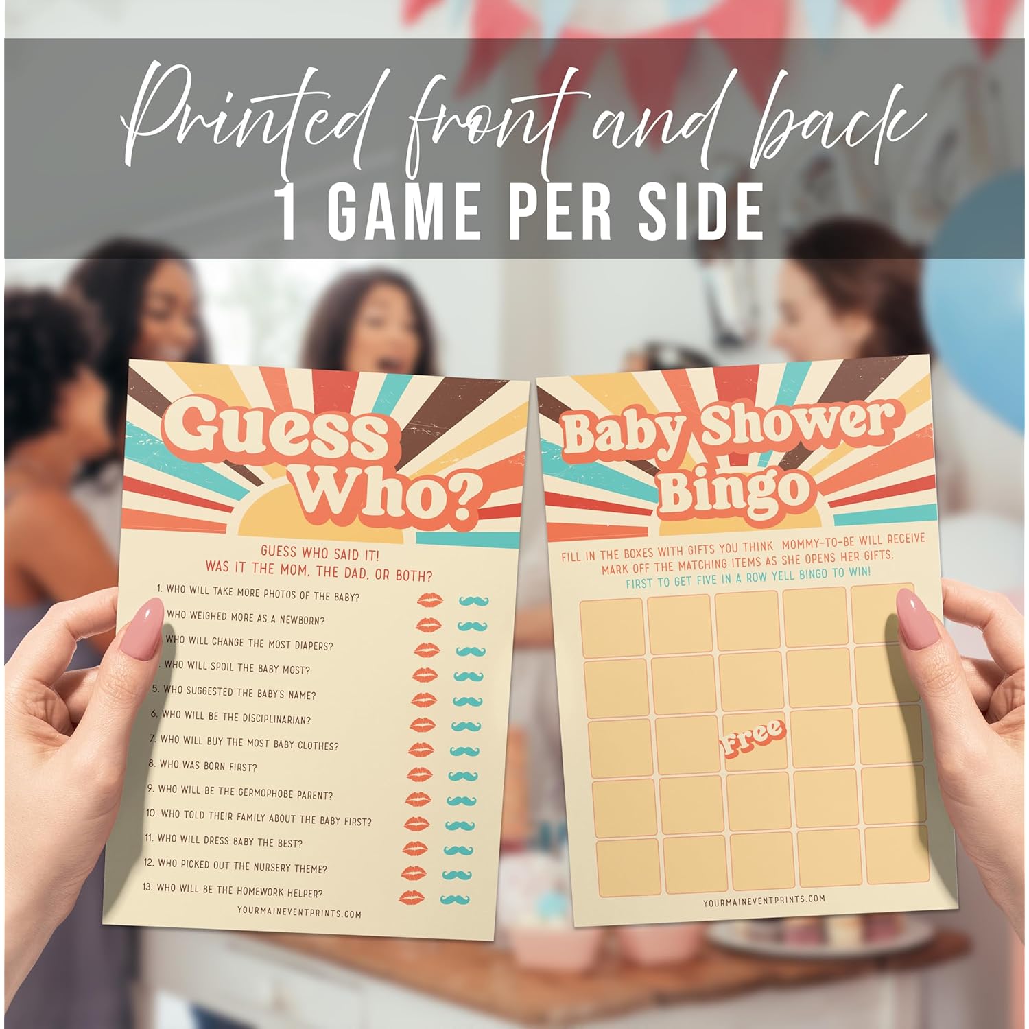 Here Comes The Son Baby Shower Games – 50 Pack Boy Baby Shower Activities, Retro Sunshine Theme, Includes Bingo And Guess Who