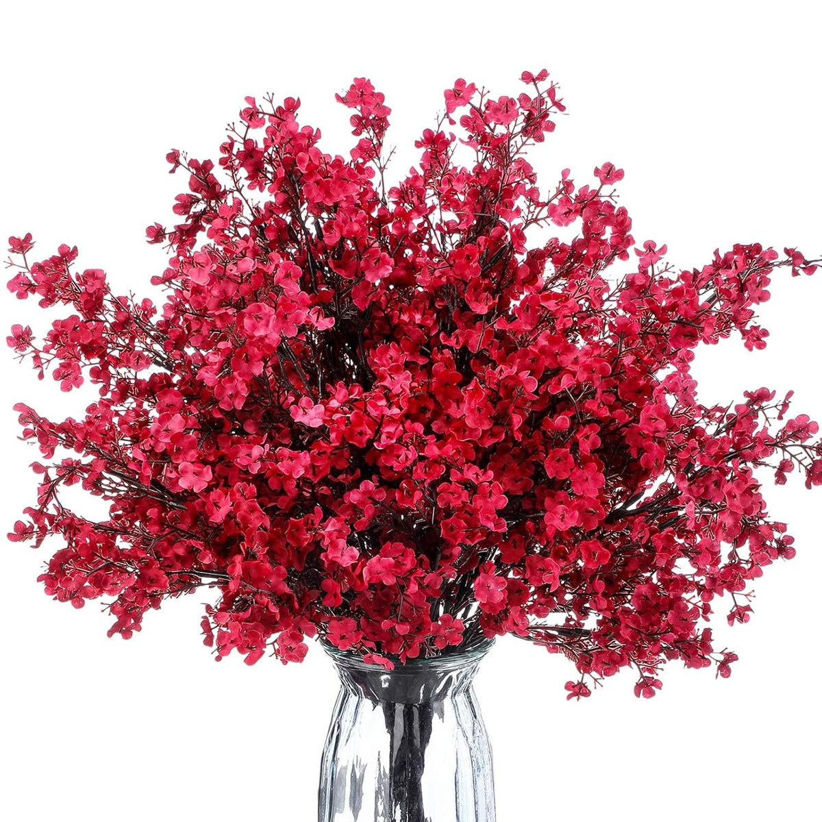 24 Pcs Babys Breath Silk Artificial Flowers Red Faux Flower 19.6 Inch Gypsophila Bouquets Bulk Burgundy Real Touch Floral For Vase Spring Decoration Home Office Table Centerpiece, Wine Red