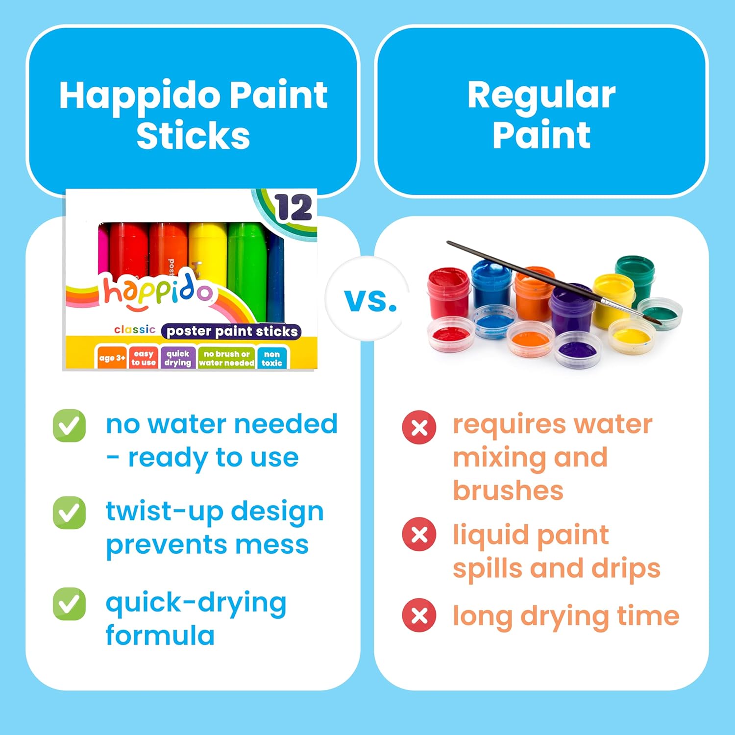 Happido Set Of 12 Twistable Tempera Paint Sticks For Kids, Quick Drying, No Mess Art Supplies For Toddlers And Kids Ages 4-6 - Neon & Pastel Colors