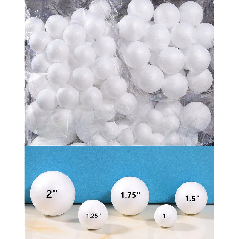 124 Pack Craft Foam Balls - 5 Sizes - Bulk Foam Craft Balls - Polystyrene Foam