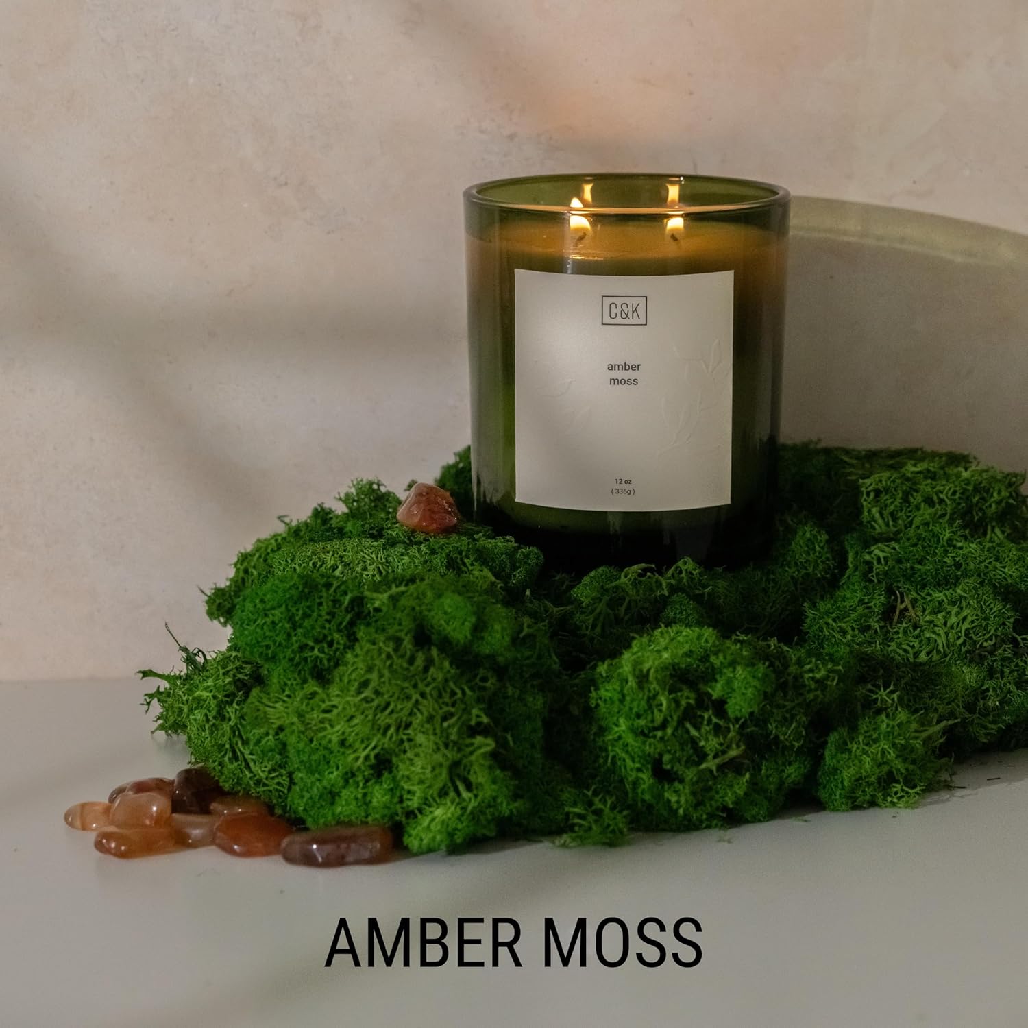 12Oz Amber Moss Candle For Home | Premium Green Winter Scented Candles For Men | Made With Natural Soy | Holiday Candles Gifts For Men And Women | Nature Collection