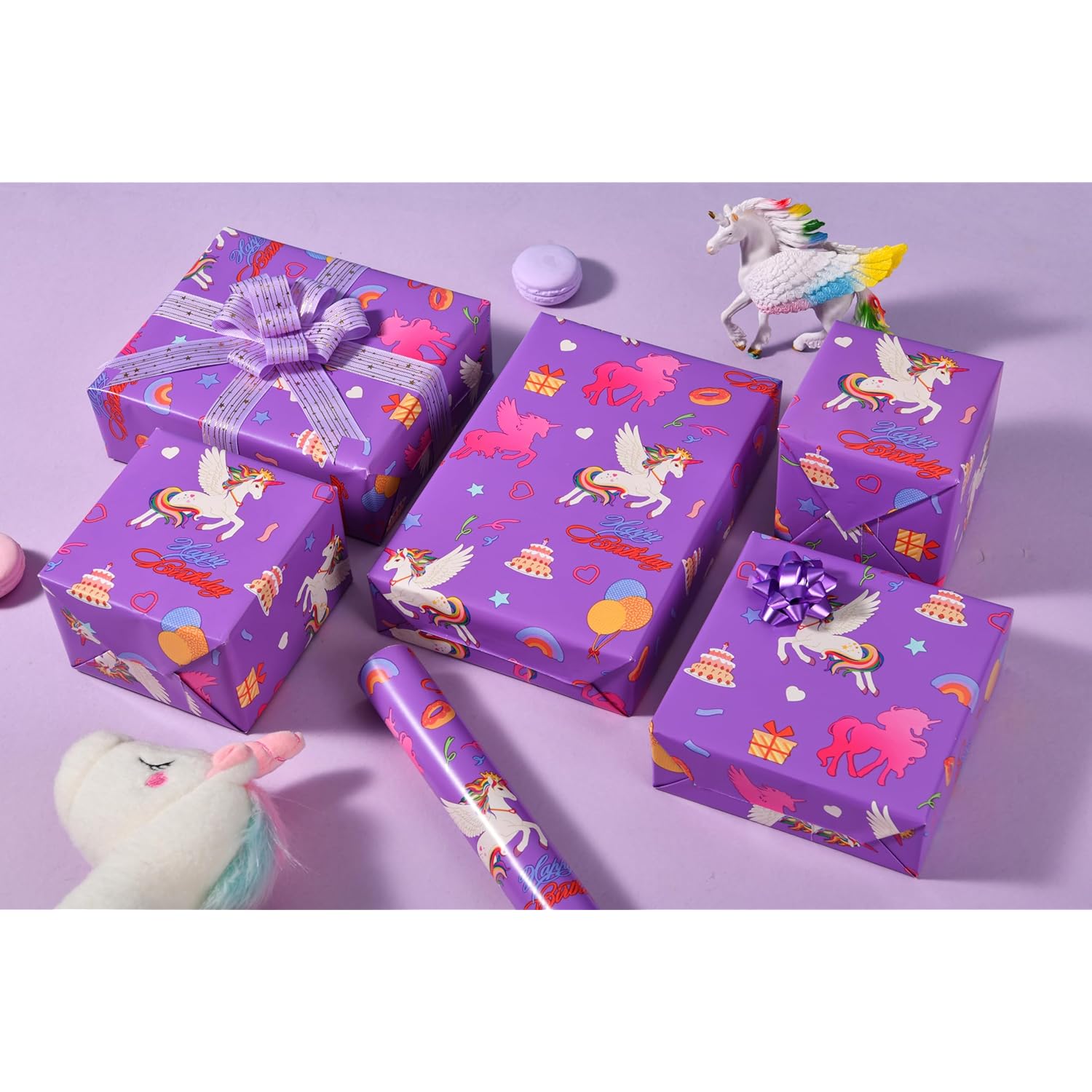 Unicorn Birthday Wrapping Paper Roll - 17" X 16.4 Ft - Purple Magical Horse Gift Wrap For Girls Birthday Party(Unicorn)