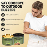 Buzz Defender 2-Pack 14Oz Outdoor Citronella Candles | Highly Effective 100% Natural | 64H | Large Citronella Candles Outdoor, Ideal For The Backyard Porch, Patio And Camping | Extra Strong (Regular)