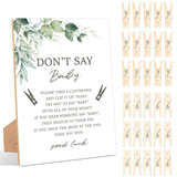 Greenery Don'T Say Baby Clothespin Game, Pack Of 1 Wooden Tabletop Sign With Stand And 50 Mini Natural Clothespins, Green Baby Shower Game, Gender Reveal Party Decorations - Qx10