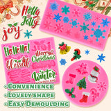 3Pcs Merry Christmas Fondant Mold Pink Assorted Snowflake Silicone Mold Blessed Words Joy Holly Jolly Chocolate Candy Mould For Xmas Winter Party Cupcake Sugar Craft Gum Resin Clay