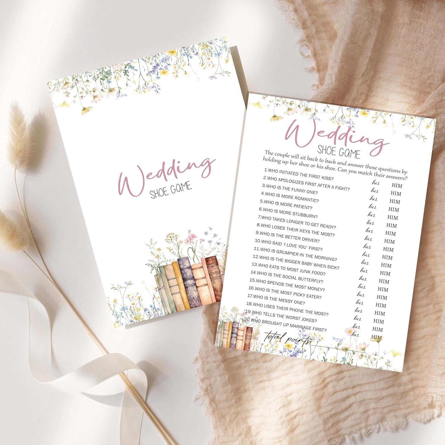 Wildflowers Bridal Shower Games - Storybook Themes Wedding Shoe Bridal Shower Games Cards, Bachelorette Wedding Party Activities, 5"X7"-25 Pcs-02