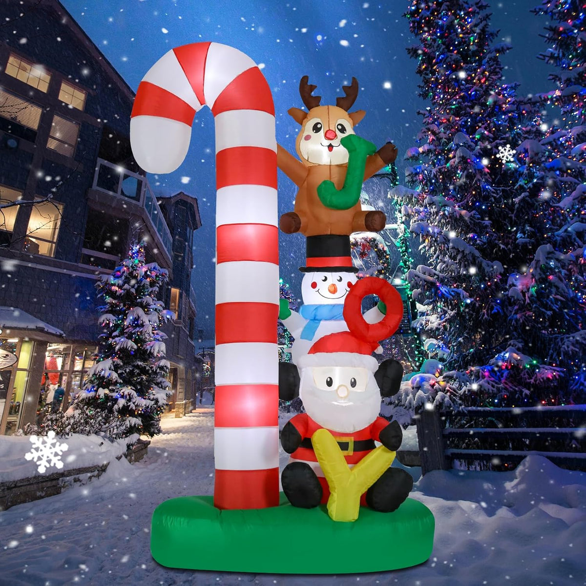 Christmas Inflatables Outdoor Decoration 8 Ft Santa Claus Joy Reindeer Snowman Candy Cane Inflatable With Led Light Chri